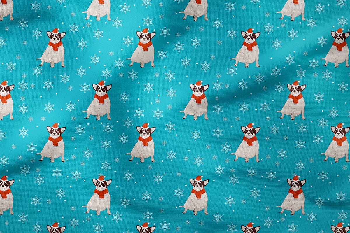 Mavi Zeminli Kar Taneli Yılbaşı Köpekleri