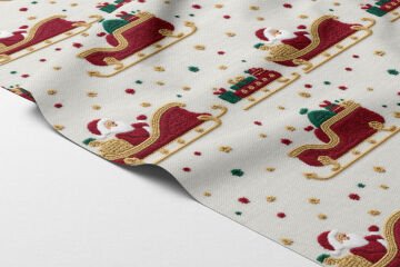 Yılbaşı Koleksiyonu- 3D Nakış Efektli Santa Claus Nobel Baba Çok Amaçlı Dekoratif Dijital Baskı Kumaş