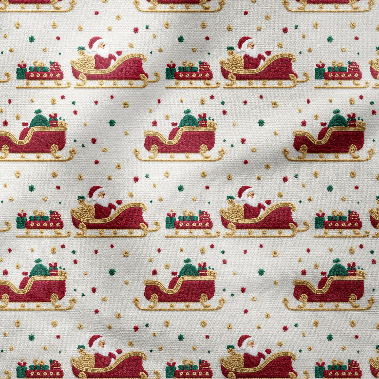 Yılbaşı Koleksiyonu- 3D Nakış Efektli Santa Claus Nobel Baba Çok Amaçlı Dekoratif Dijital Baskı Kumaş