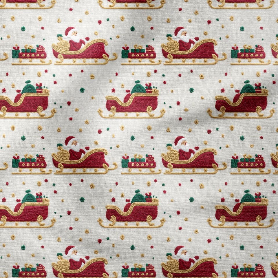 Yılbaşı Koleksiyonu- 3D Nakış Efektli Santa Claus Nobel Baba Çok Amaçlı Dekoratif Dijital Baskı Kumaş