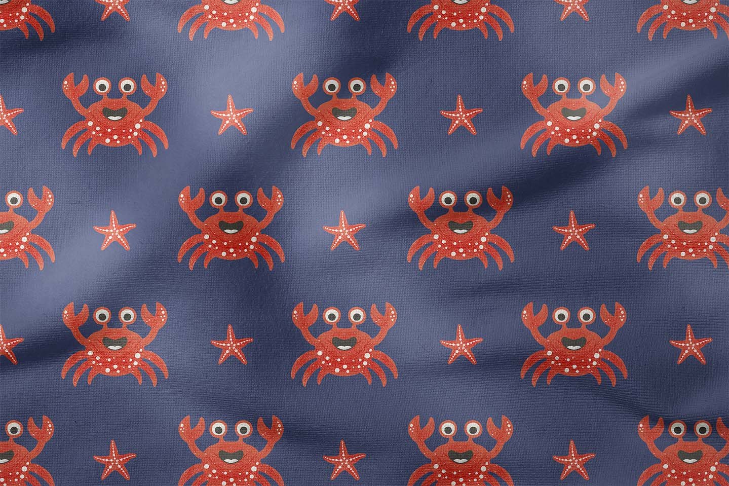 Sevimli Yengeç Desenli Çocuk Kumaşı