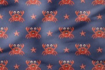 Summer Collection Navy Blue Crabs Multi-Purpose Decorative Digital Print Fabric