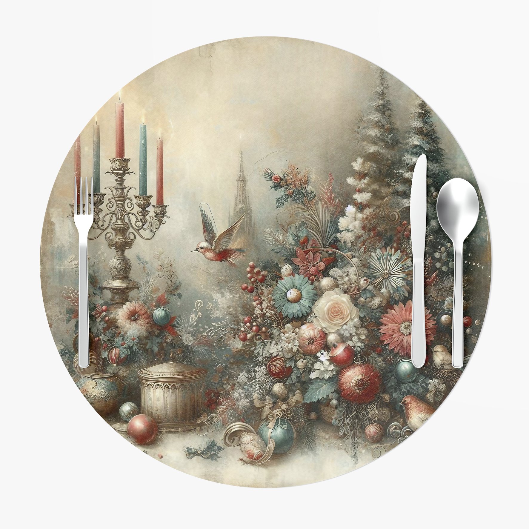 Yılbaşı Koleksiyonu- Servis Suplası Vintage Christmas Yılbaşı 3'lü Set Kumaşı Dikilmemiş
