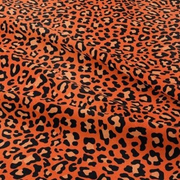 Turuncu Zeminli Leopar Desenli Kumaş
