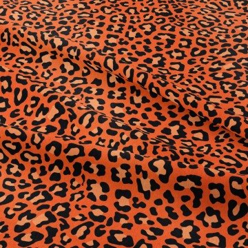 Turuncu Zeminli Leopar Desenli Kumaş
