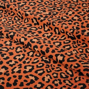 Turuncu Zeminli Leopar Desenli Kumaş