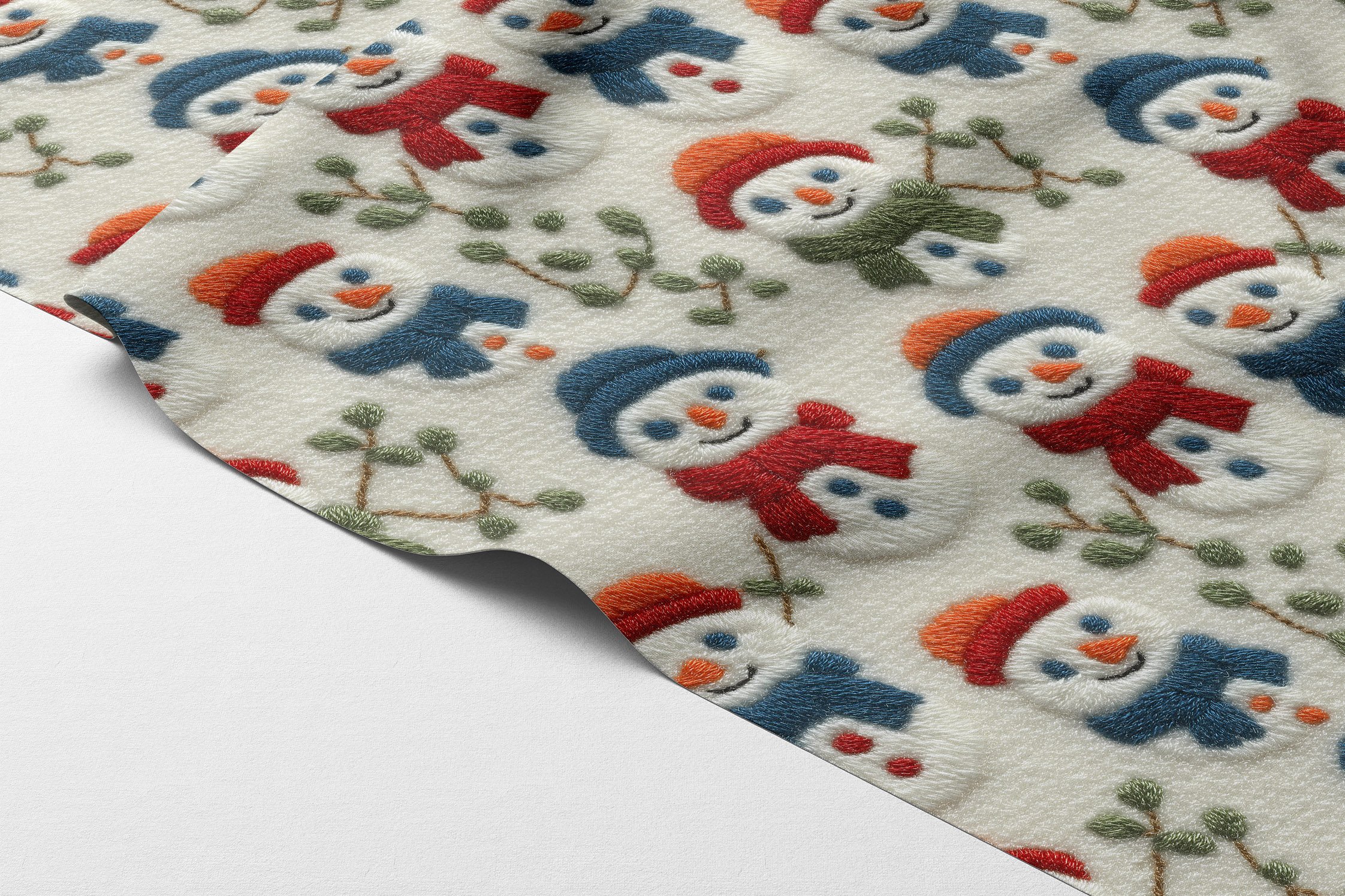 Adam Yılbaşı Koleksiyonu- 3D Nakış Efektli Kaşkollu Bereli Kardan Çok Amaçlı Dekoratif Dijital Baskı Kumaş