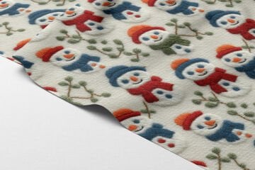 Adam Yılbaşı Koleksiyonu- 3D Nakış Efektli Kaşkollu Bereli Kardan Çok Amaçlı Dekoratif Dijital Baskı Kumaş