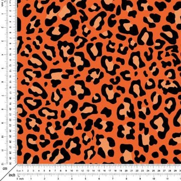 Turuncu Zeminli Leopar Desenli Kumaş